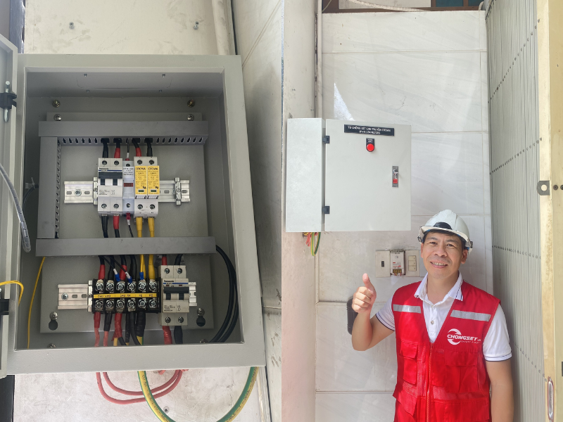 Kỹ thuật viên lắp đặt thiết bị cắt sét chuyên nghiệp