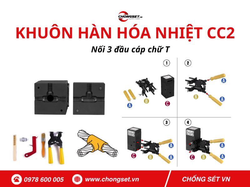 Khuôn hàn hóa nhiệt GOLDWELD chữ T nối 3 đầu cáp CC2